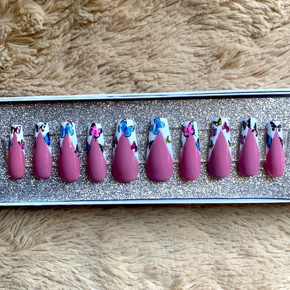 press ons french butterfly, size large, long, $25